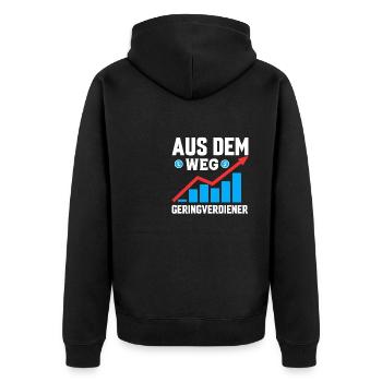 Aus dem Weg Geringverdiener lustig - Unisex Premium Bio Zip Hoodie - Schwarz - Hinten - Nico (187cm)