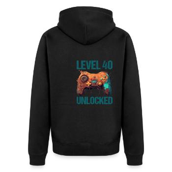 Level 40 Jahre Gaming 40er 40 Geburtstag - Unisex Premium Bio Zip Hoodie - Schwarz - Hinten - Nico (187cm)