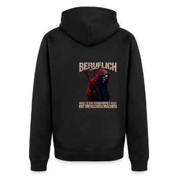Beruflich schon immer was mit Menschen machen - Unisex Premium Bio Zip Hoodie - Schwarz - Hinten - Nico (187cm)