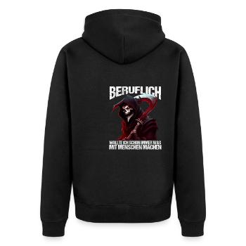 Beruflich schon immer was mit Menschen machen - Unisex Premium Bio Zip Hoodie - Schwarz - Hinten - Nico (187cm)