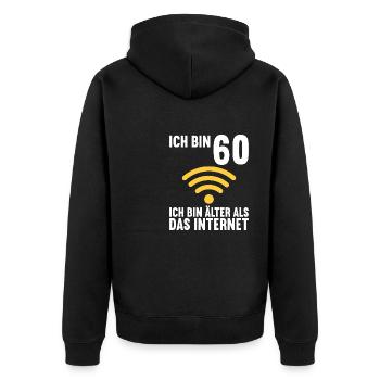 Ich bin 60 Ich bin älter als das Internet - Unisex Premium Bio Zip Hoodie - Schwarz - Hinten - Nico (187cm)