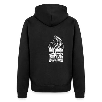 Ich Jage Nicht Immer Stürme, Oh Warte, Ich Tue Es - Unisex Premium Bio Zip Hoodie - Schwarz - Hinten - Nico (187cm)