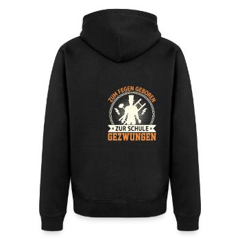 Zum Fegen geboren zur Schule gezwungen - Unisex Premium Bio Zip Hoodie - Schwarz - Hinten - Nico (187cm)
