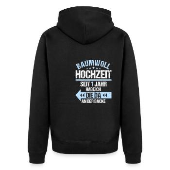 1 verheiratet Baumwoll Hochzeit 1.Hochzeitstag - Unisex Premium Bio Zip Hoodie - Schwarz - Hinten - Nico (187cm)