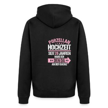 20 verheiratet Porzellan Hochzeit 20.Hochzeitstag - Unisex Premium Bio Zip Hoodie - Schwarz - Hinten - Nico (187cm)