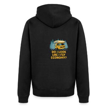 I Fly Economy Road Trip Funny Adventure Humor - Unisex Premium Organic Zip Hoodie - black - Back - Nico (187cm)