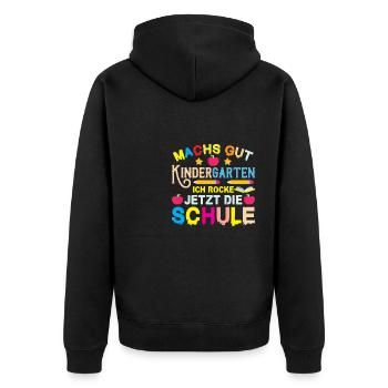 Schulbeginn Ich Rocke Jetzt Die Schule - Unisex Premium Bio Zip Hoodie - Schwarz - Hinten - Nico (187cm)