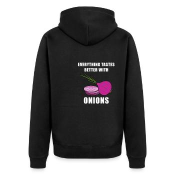 Un dicton ironique pour les amateurs d'oignons - Veste à capuche bio Premium Unisexe - noir - Dos - Nico (187cm)
