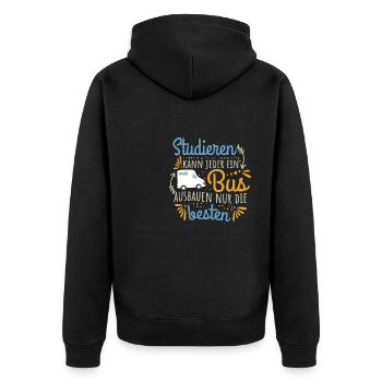 Camping Studieren kann jeder Busausbau Camper - Unisex Premium Bio Zip Hoodie - Schwarz - Hinten - Nico (187cm)