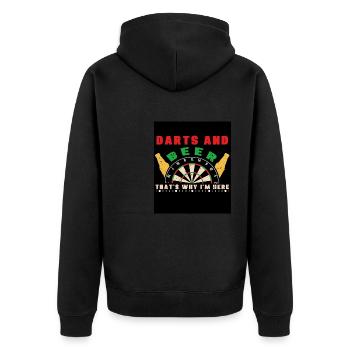 Dart & Bier Lustiger Darts Spruch - Unisex Premium Bio Zip Hoodie - Schwarz - Hinten - Nico (187cm)