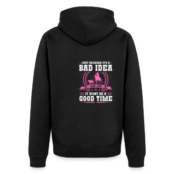 Calf Roping Bad Idea Good Time Breakaway Roping - Unisex Premium Bio Zip Hoodie - Schwarz - Hinten - Nico (187cm)