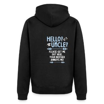 Hallo Onkel Bitte Hol Mich Hier Raus - Unisex Premium Bio Zip Hoodie - Schwarz - Hinten - Nico (187cm)