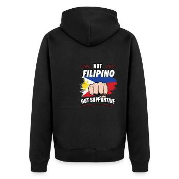 Not Filipino But Supportive Travel Tourist - Unisex Premium Organic Zip Hoodie - black - Back - Nico (187cm)