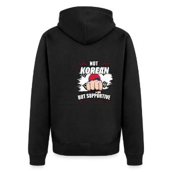 Not Korean But Supportive Travel Tourist Korean - Unisex Premium Bio Zip Hoodie - Schwarz - Hinten - Nico (187cm)