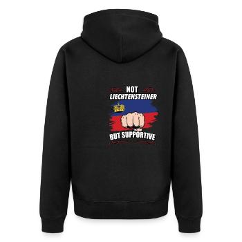 Not Liechtensteiner But Supportive Travel - Unisex Premium Bio Zip Hoodie - Schwarz - Hinten - Nico (187cm)