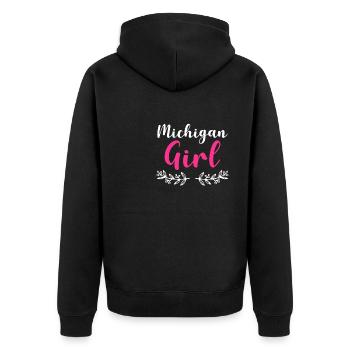 Michigan Girl City State American Town Country - Unisex Premium Bio Zip Hoodie - Schwarz - Hinten - Nico (187cm)
