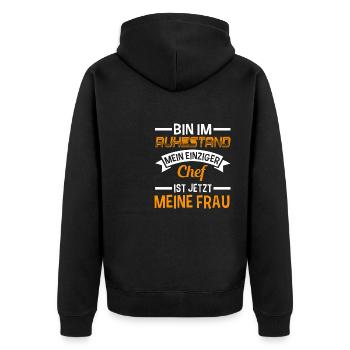 Bin Im Ruhestand Chef Ist Meine Frau - Unisex Premium Bio Zip Hoodie - Schwarz - Hinten - Nico (187cm)