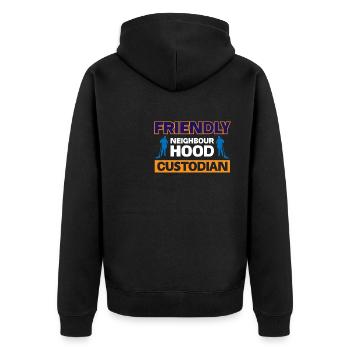 Freundlicher Nachbarschaftsverwalter - Unisex Premium Bio Zip Hoodie - Schwarz - Hinten - Nico (187cm)