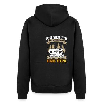 Ich Bin Ein Einfacher Mann Camping Und Bier - Unisex Premium Bio Zip Hoodie - Schwarz - Hinten - Nico (187cm)