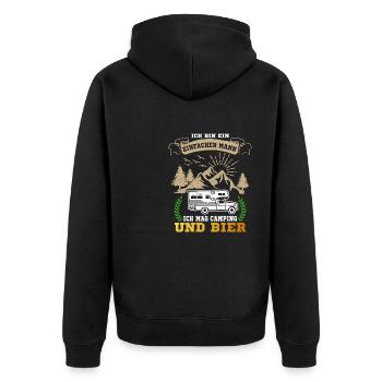 Ich Bin Ein Einfacher Mann Camping Und Bier - Unisex Premium Bio Zip Hoodie - Schwarz - Hinten - Nico (187cm)