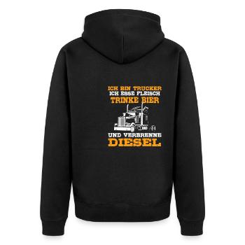 Ich Bin Trucker Esse Fleisch Trinke Bier - Unisex Premium Bio Zip Hoodie - Schwarz - Hinten - Nico (187cm)