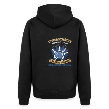 Unterschätze Niemals Einen Alten Mann Der Kegeln - Unisex Premium Bio Zip Hoodie - Schwarz - Hinten - Nico (187cm)