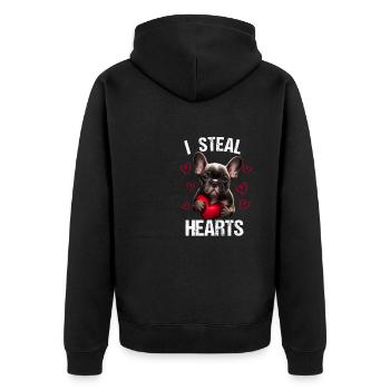 Je vole des cœurs chien Frenchie français bulldog - Veste à capuche bio Premium Unisexe - noir - Dos - Nico (187cm)