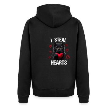 Je vole des cœurs chat - Veste à capuche bio Premium Unisexe - noir - Dos - Nico (187cm)