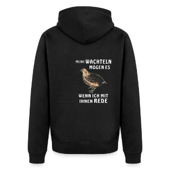 REDE MIT MEINEN WACHTELN - Unisex Premium Bio Zip Hoodie - Schwarz - Hinten - Nico (187cm)