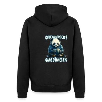 Ganz Dünnes Eis Morgenmuffel Panda Bär Kaffee - Unisex Premium Bio Zip Hoodie - Schwarz - Hinten - Nico (187cm)