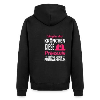 Feuerwehrfrau Spruch Vergiss Das Krönchen - Unisex Premium Bio Zip Hoodie - Schwarz - Hinten - Nico (187cm)