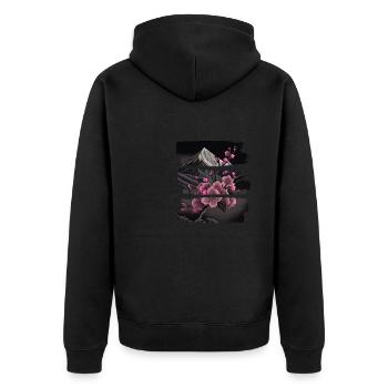 Temple japonais vintage des fleurs de cerisier Sakura - Veste à capuche bio Premium Unisexe - noir - Dos - Nico (187cm)