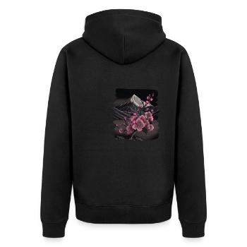 Temple japonais vintage des fleurs de cerisier Sakura - Veste à capuche bio Premium Unisexe - noir - Dos - Nico (187cm)