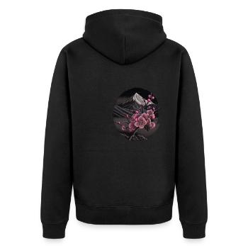 Temple japonais vintage des fleurs de cerisier Sakura - Veste à capuche bio Premium Unisexe - noir - Dos - Nico (187cm)