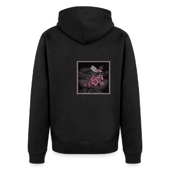 Temple japonais vintage des fleurs de cerisier Sakura - Veste à capuche bio Premium Unisexe - noir - Dos - Nico (187cm)