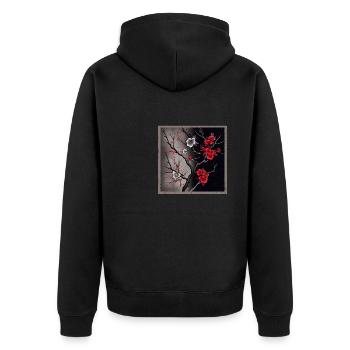 Temple japonais vintage des fleurs de cerisier Sakura - Veste à capuche bio Premium Unisexe - noir - Dos - Nico (187cm)