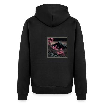 Temple japonais vintage des fleurs de cerisier Sakura - Veste à capuche bio Premium Unisexe - noir - Dos - Nico (187cm)