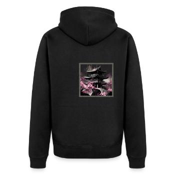 Temple japonais vintage des fleurs de cerisier Sakura - Veste à capuche bio Premium Unisexe - noir - Dos - Nico (187cm)