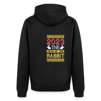 2023 Das Jahr des Kaninchens Chinesischer Tierkreis - Unisex Premium Bio Zip Hoodie - Schwarz - Hinten - Nico (187cm)