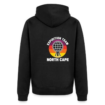 North Cape team tour design - Unisex Premium Organic Zip Hoodie - black - Back - Nico (187cm)