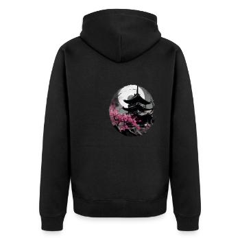 Temple japonais vintage des fleurs de cerisier Sakura - Veste à capuche bio Premium Unisexe - noir - Dos - Nico (187cm)
