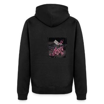 Temple japonais vintage en fleurs de cerisier Sakura - Veste à capuche bio Premium Unisexe - noir - Dos - Nico (187cm)