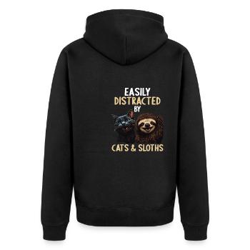 Leicht Ablenkbar durch Katzen Und Faultiere - Unisex Premium Bio Zip Hoodie - Schwarz - Hinten - Nico (187cm)