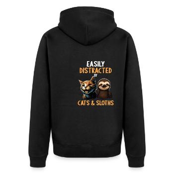 Leicht Ablenkbar durch Katzen Und Faultiere - Unisex Premium Bio Zip Hoodie - Schwarz - Hinten - Nico (187cm)