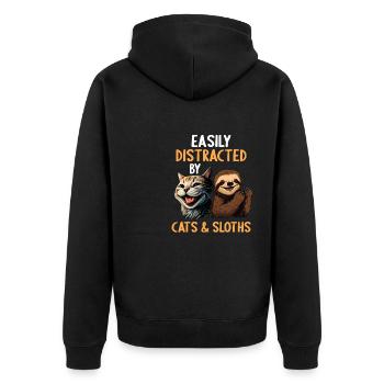Leicht Ablenkbar durch Katzen Und Faultiere - Unisex Premium Bio Zip Hoodie - Schwarz - Hinten - Nico (187cm)
