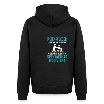 Altenpfleger sind perfekt Pflegekraft - Unisex Premium Bio Zip Hoodie - Schwarz - Hinten - Nico (187cm)