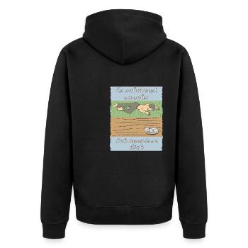 MENSCH TRAURIG KATZE - Unisex Premium Bio Zip Hoodie - Schwarz - Hinten - Nico (187cm)