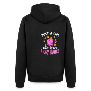 Just A Girl Who Loves Piggy Banks Sparen - Unisex Premium Bio Zip Hoodie - Schwarz - Hinten - Nico (187cm)