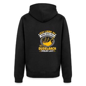 Dudelsack Sackpfeife Dudelsackspieler Instrument - Unisex Premium Bio Zip Hoodie - Schwarz - Hinten - Nico (187cm)