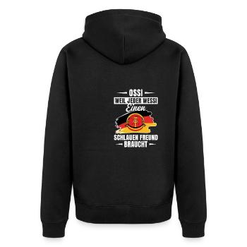 Ostdeutscher Ossi DDR Ostdeutschland - Unisex Premium Bio Zip Hoodie - Schwarz - Hinten - Nico (187cm)